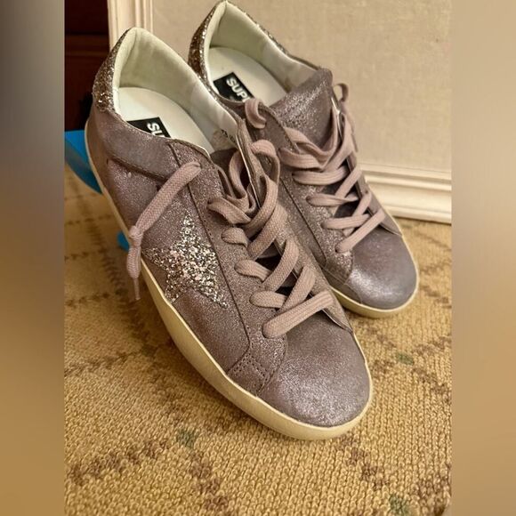 Golden Goose GGDB Private Ed Super Star suede pink leather w glitter sta…